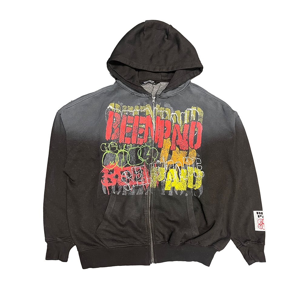 Been Paid Black/Grey Acid Washed Over Sized Full Zip